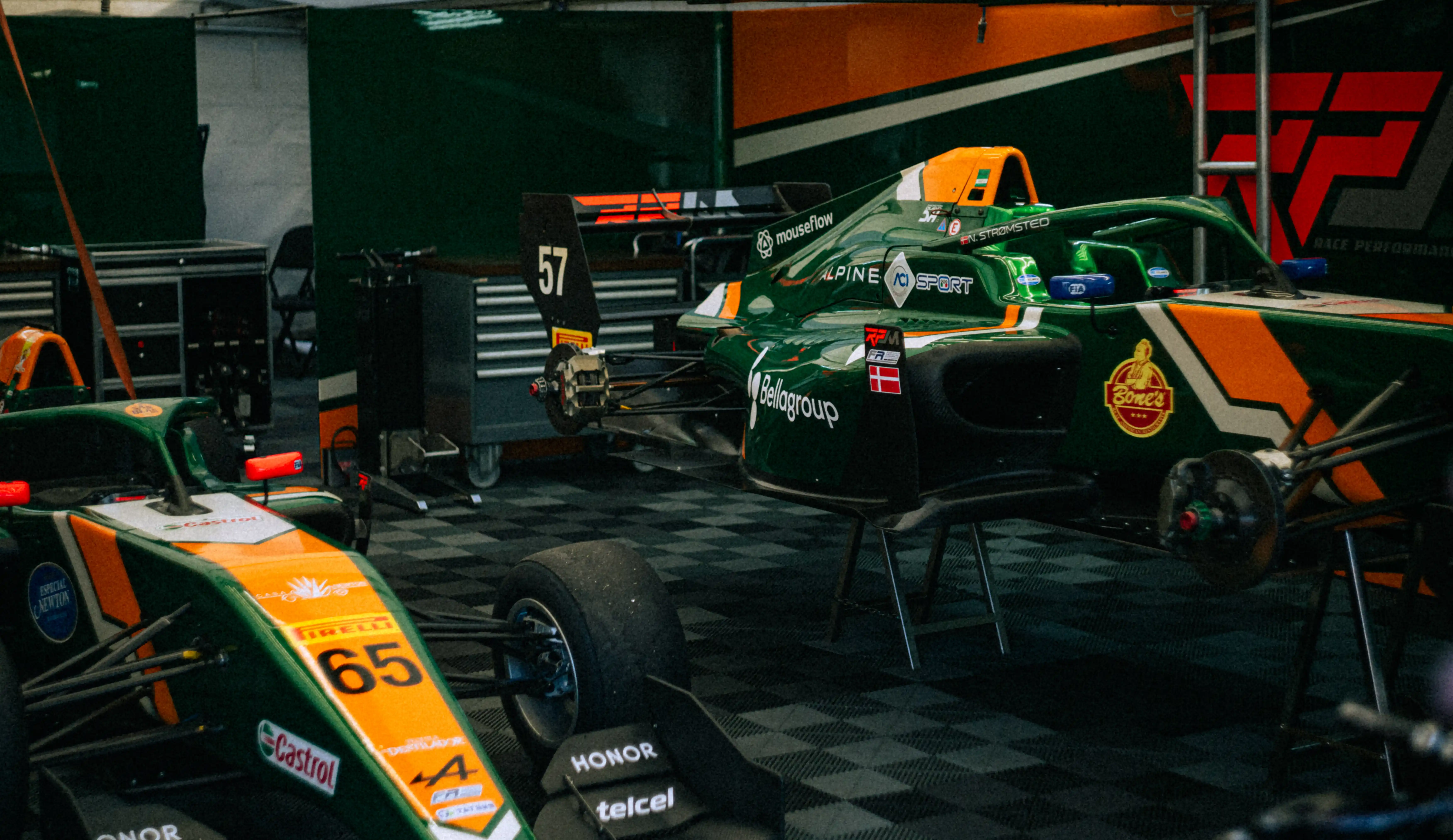 Racing cars in the garage